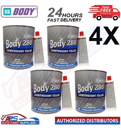 4 x HB Body 3 Litre Bodyfiller HB280 Beige Lightweight 2K - FAST DELIVERY